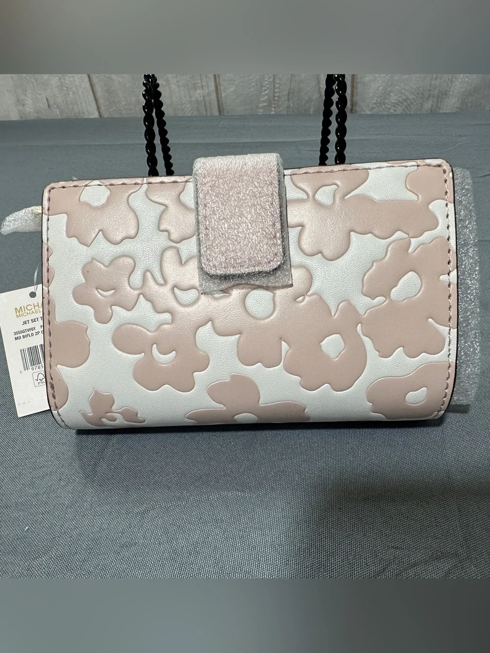 Michael Kors Pink & White Floral Appliqué Wallet with Gold Logo